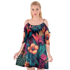 Tropical Flowers Floral Floral Pattern Pattern Cutout Spaghetti Strap Chiffon Dress by Pakemis