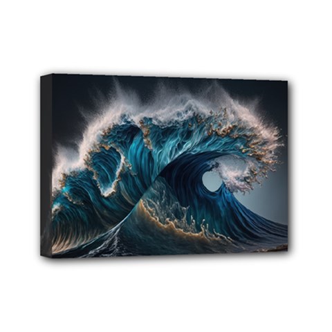 Tsunami Waves Ocean Sea Water Rough Seas 5 Mini Canvas 7  X 5  (stretched) by Pakemis