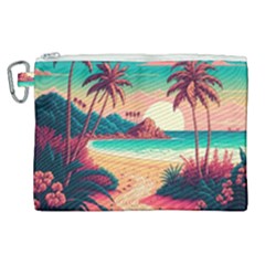 Palm Trees Tropical Ocean Sunset Sunrise Landscape Canvas Cosmetic Bag (xl) by Pakemis