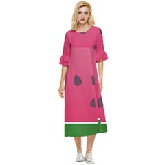 Watermelon Fruit Summer Red Fresh Food Healthy Double Cuff Midi Dress by Wegoenart