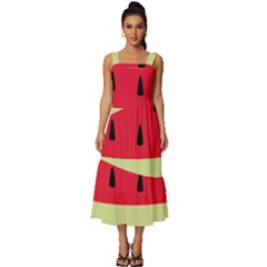 Watermelon Fruit Food Healthy Vitamins Nutrition Square Neckline Tiered Midi Dress by Wegoenart