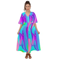 Colorful Abstract Fluid Art Pattern Kimono Sleeve Boho Dress by GardenOfOphir