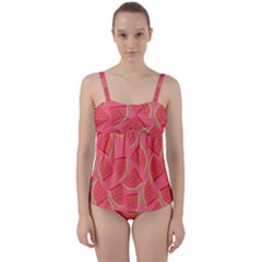 Watermelon Background Watermelon Wallpaper Twist Front Tankini Set by Wegoenart