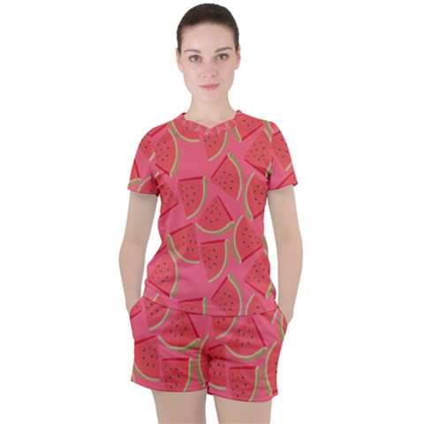 Watermelon Background Watermelon Wallpaper Women s Tee And Shorts Set by Wegoenart