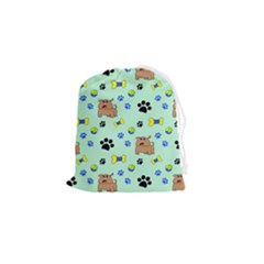 Dog Pattern Seamless Blue Background Scrapbooking Drawstring Pouch (small) by Wegoenart