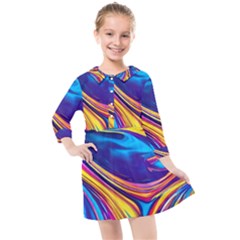 Dancing In The Liquid Light Kids  Quarter Sleeve Shirt Dress by GardenOfOphir