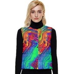 Waves Of Colorful Abstract Liquid Art Women s Short Button Up Puffer Vest by GardenOfOphir