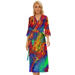 Waves Of Colorful Abstract Liquid Art Midsummer Wrap Dress by GardenOfOphir