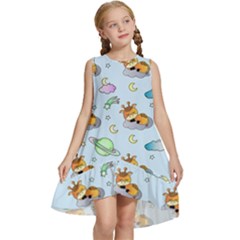 Pattern Giraffe Animal Seamless Scrapbooking Blue Kids  Frill Swing Dress by Wegoenart