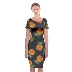 Pineapple Background Pineapple Pattern Classic Short Sleeve Midi Dress by Wegoenart