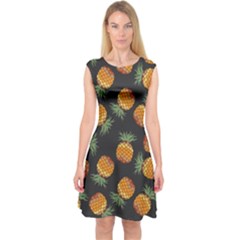 Pineapple Background Pineapple Pattern Capsleeve Midi Dress by Wegoenart