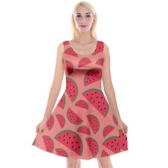 Watermelon Red Food Fruit Healthy Summer Fresh Reversible Velvet Sleeveless Dress by Wegoenart