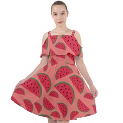 Watermelon Red Food Fruit Healthy Summer Fresh Cut Out Shoulders Chiffon Dress by Wegoenart