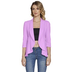 Blossom Pink	 - 	3/4 Sleeve Ruffle Edge Open Front Jacket by ColorfulWomensWear