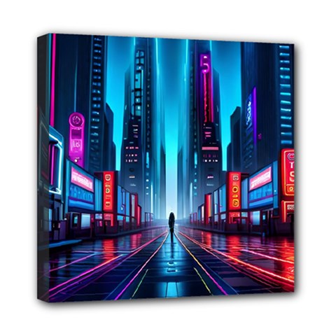 City People Cyberpunk Mini Canvas 8  X 8  (stretched) by Jancukart