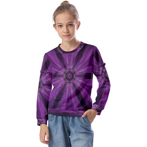 Pattern Purple Symmetry Dark Kids  Long Sleeve Tee With Frill  by Jancukart