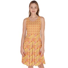 Peach Leafs Knee Length Skater Dress With Pockets by Sparkle