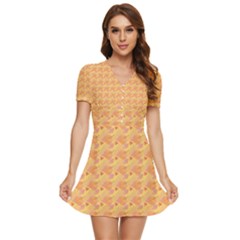 Peach Leafs V-neck High Waist Chiffon Mini Dress by Sparkle