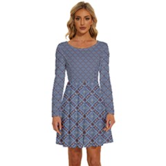 Blue Diamonds Long Sleeve Wide Neck Velvet Dress by Sparkle