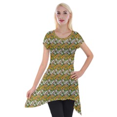 Pattern Short Sleeve Side Drop Tunic by Sparkle