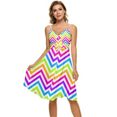 Bright Chevron Sleeveless Tie Front Chiffon Dress by GardenOfOphir