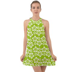 Lime Green Flowers Pattern Halter Tie Back Chiffon Dress by GardenOfOphir