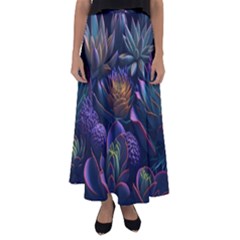 Ai Generated Succulents Flowers Flared Maxi Skirt by Semog4