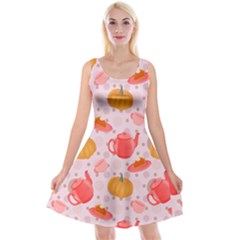 Pumpkin Tea Cup Pie Dessert Reversible Velvet Sleeveless Dress by Semog4