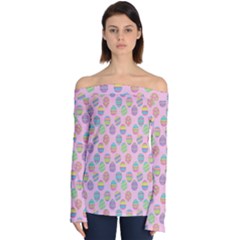 Egg Easter Eggs Pastel Digital Art Off Shoulder Long Sleeve Top by Semog4