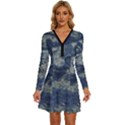 Elemental Beauty Abstract Print Long Sleeve Deep V Mini Dress  View1