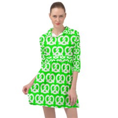 Neon Green Pretzel Illustrations Pattern Mini Skater Shirt Dress by GardenOfOphir