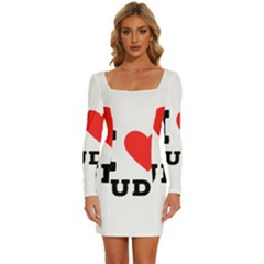 I Love Judy Long Sleeve Square Neck Bodycon Velvet Dress by ilovewhateva