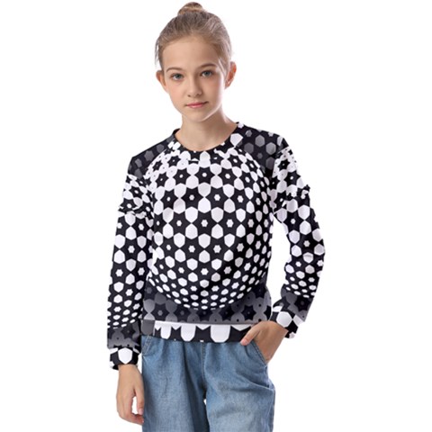 Sphere Spherical Circular Monochrome Circle Art Kids  Long Sleeve Tee With Frill  by Jancukart