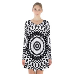 Circular Concentric Radial Symmetry Abstract Long Sleeve Velvet V-neck Dress