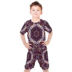 Rosette Kaleidoscope Mosaic Abstract Background Kids  Tee And Shorts Set by Jancukart