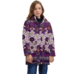 Rosette Kaleidoscope Mosaic Abstract Background Art Kid s Hooded Longline Puffer Jacket by Jancukart