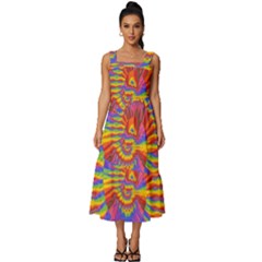 Colorful Spiral Abstract Swirl Twirl Art Pattern Square Neckline Tiered Midi Dress by Jancukart