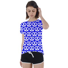 Blue Pretzel Illustrations Pattern Short Sleeve Open Back Tee by GardenOfOphir