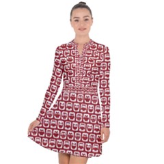 Red And White Owl Pattern Long Sleeve Panel Dress by GardenOfOphir