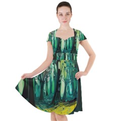 Ai Generated Trees Forest Mystical Forest Nature Art Cap Sleeve Midi Dress by Ravend