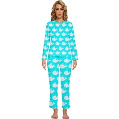 Cute Whale Illustration Pattern Womens  Long Sleeve Lightweight Pajamas Set by GardenOfOphir