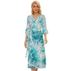 Tropical Blue Ocean Wave Midsummer Wrap Dress by Jack14