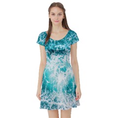 Tropical Blue Ocean Wave Short Sleeve Skater Dress by Jack14