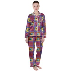 Pattern Geometric Colorful Lines Shapes Women s Long Sleeve Satin Pajamas Set	 by Jancukart