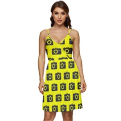 Modern Chic Vector Camera Illustration Pattern V-neck Pocket Summer Dress  by GardenOfOphir