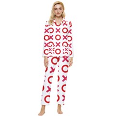 Pattern Xoxo Red White Love Womens  Long Sleeve Velvet Pocket Pajamas Set by Jancukart