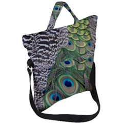 Peacock Bird Feather Colourful Fold Over Handle Tote Bag by Jancukart