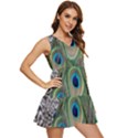 Peacock Bird Feather Colourful Tiered Sleeveless Mini Dress View2