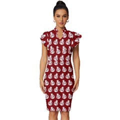 Ladybug Vector Geometric Tile Pattern Vintage Frill Sleeve V-neck Bodycon Dress by GardenOfOphir