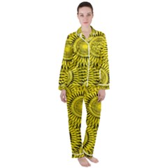 Abstract Sun Pattern Yellow Background Women s Long Sleeve Satin Pajamas Set	 by Jancukart